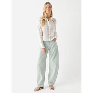 AGOLDE Luna High Rise Pieced Taper Size 26 Mint Jeans Barrel Leg Bowed